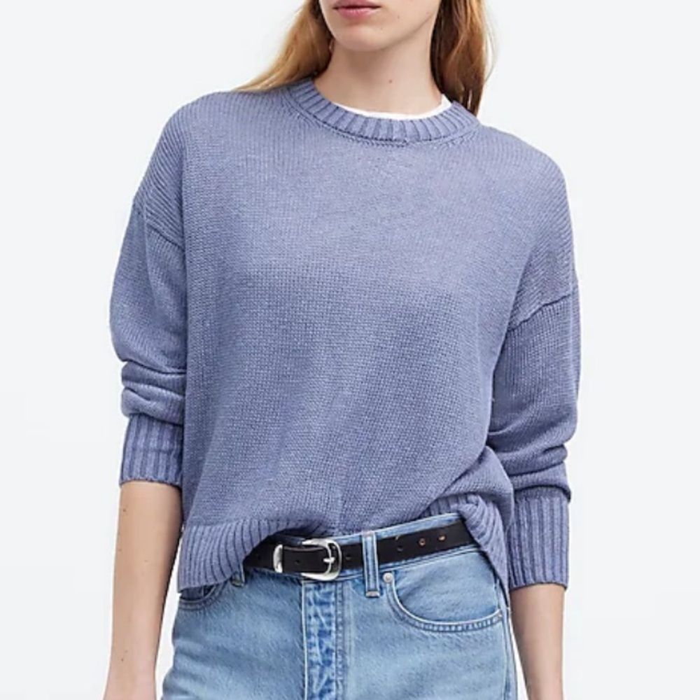 NWT Madewell Women's Linen Drop-Shoulder Sweater Size XXS Blue Jay Pullover*Flaw